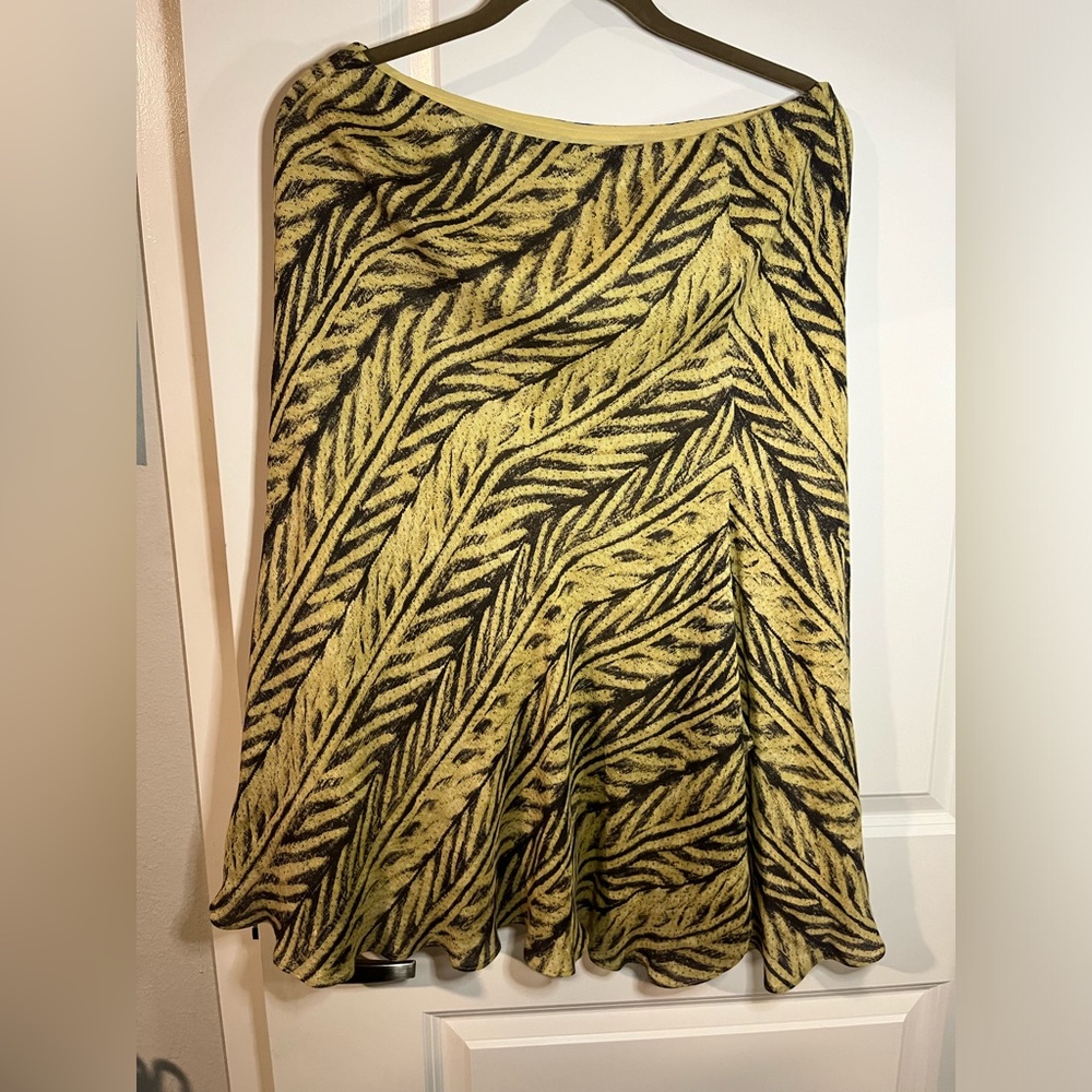 Vintage Lauren Ralph Lauren Khaki Black Batik Tropical Palm Leaf Print Skirt